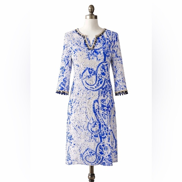 Soft Surroundings Dresses & Skirts - Soft Surroundings Creacendo Kaftan Mandi Dress in blue and white. Sz L​​​